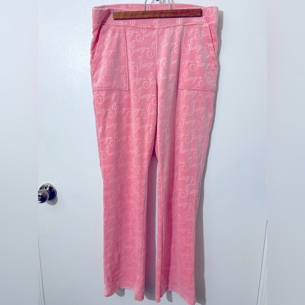 Juicy by Juicy Couture sweat pants pink velour imprinted Juicy Sz M  0-05